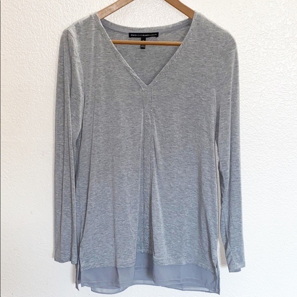 White House Black Market Tops - WHBM Gray V Neck Sparkle Detail Long Sleeve Top